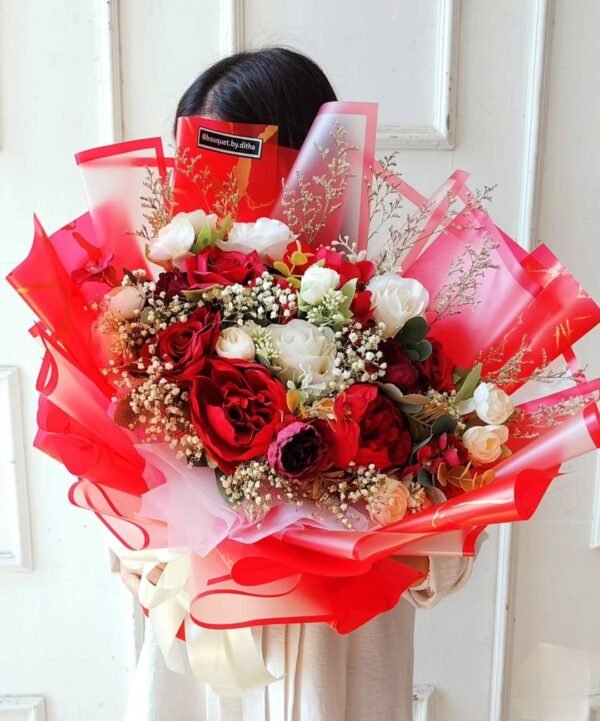 Buket Bunga Mawar Dua Warna Murah di Ciputat - Artificial Flower