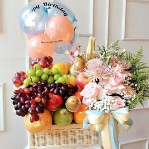 hampers buah dan bunga segar
